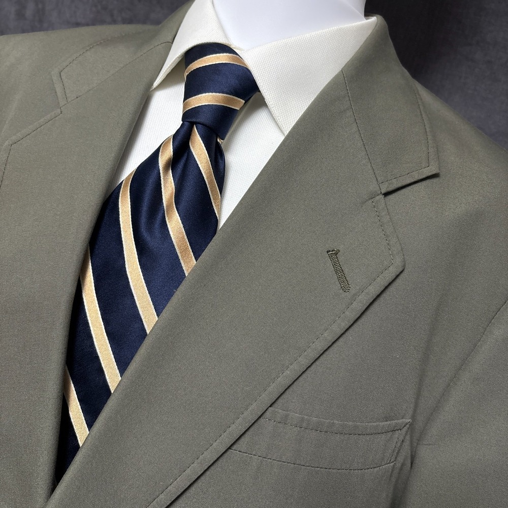 Vintage Marc Jeffries Sport Coat 44R Green Khaki‎ Cotton Blazer Jacket Casual